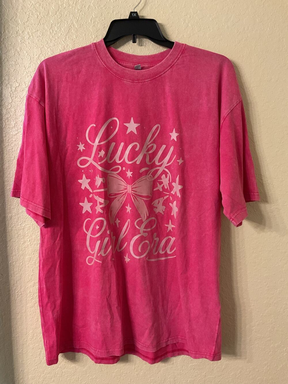 Pink Lucky Girl Era Coquette Bow Graphic Tee - Size XXL (GUC)